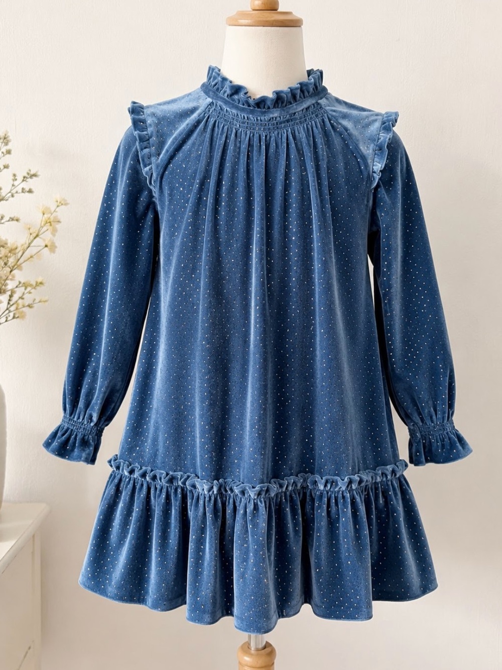 Abel& Lula Girls' Blue Velvet Ruffle Dress Size 4